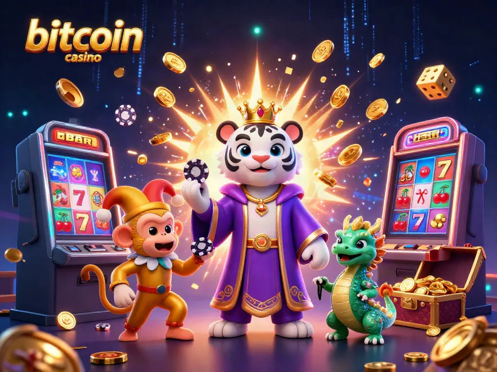 Experience the thrill of a bitcoin casino with animated characters and dazzling game elements.