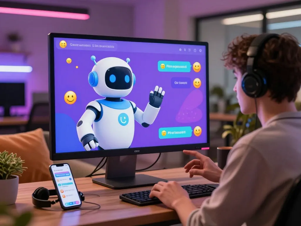 Engaging interaction with AI chat NSFW character in a colorful digital workspace.
