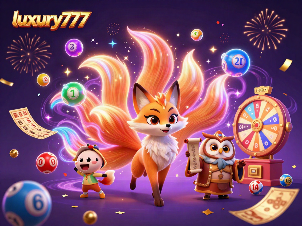 Permainan lottery di luxury777 menampilkan bola lotere berwarna cerah dan kartu bingo dalam suasana meriah.