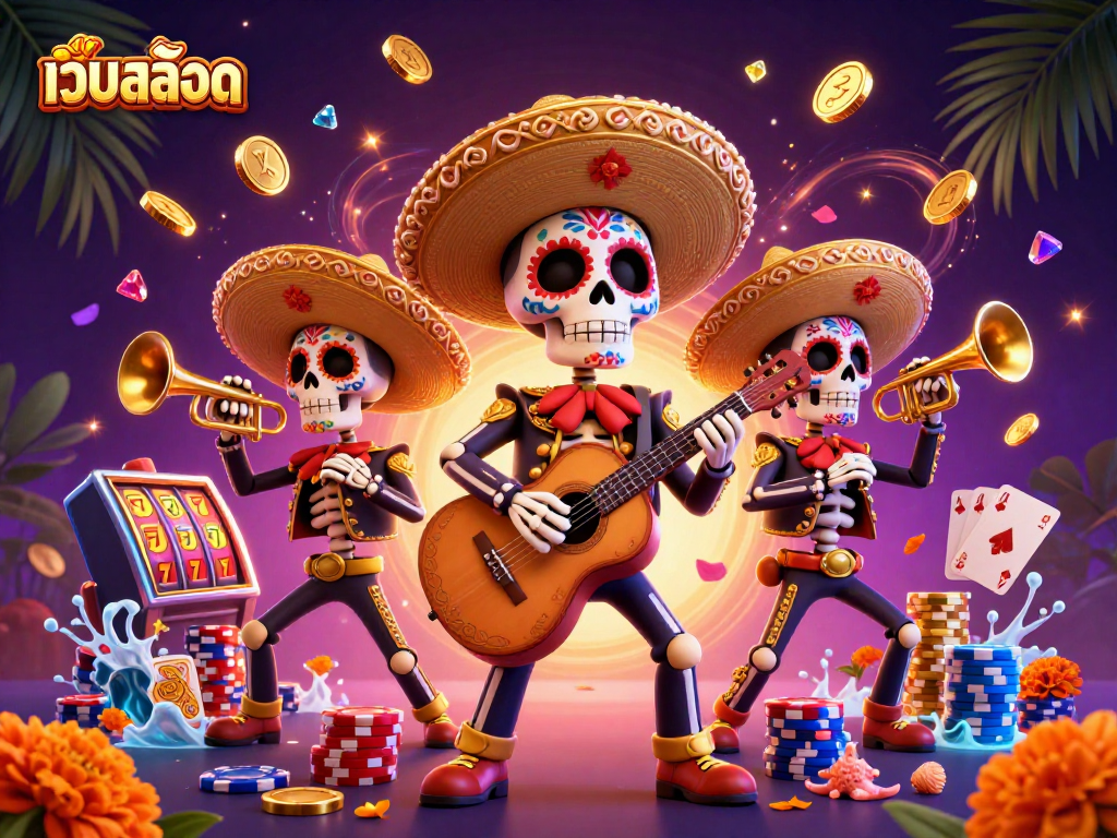 Spin the เว็บสล็อต reels with exciting scenes of wealth featuring a mariachi band and dazzling casino elements.