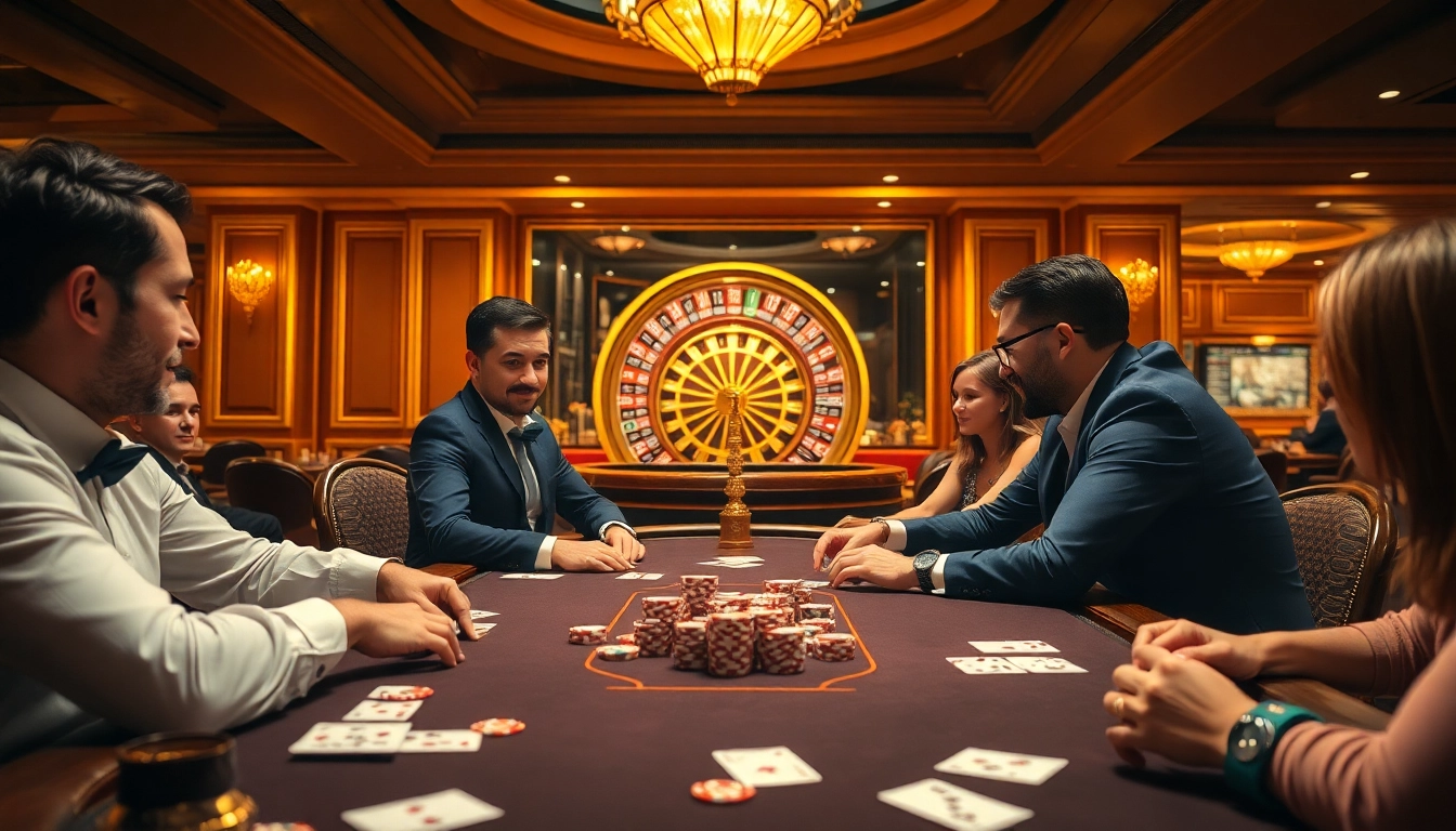 Players engaging in a thrilling poker game while showcasing betting excitement at https://11betn.com/ casino atmosphere.