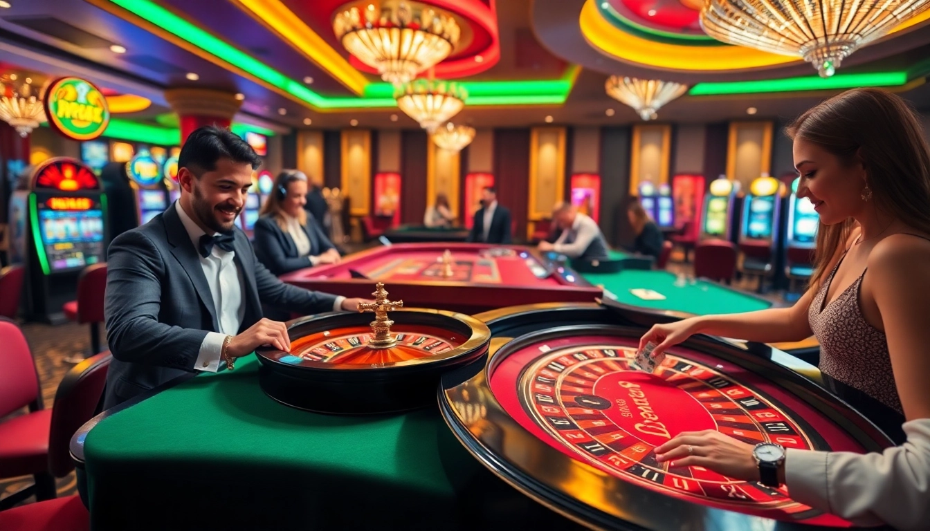Engaging players at an MK8-themed roulette table in an upscale casino, capturing excitement and professionalism.