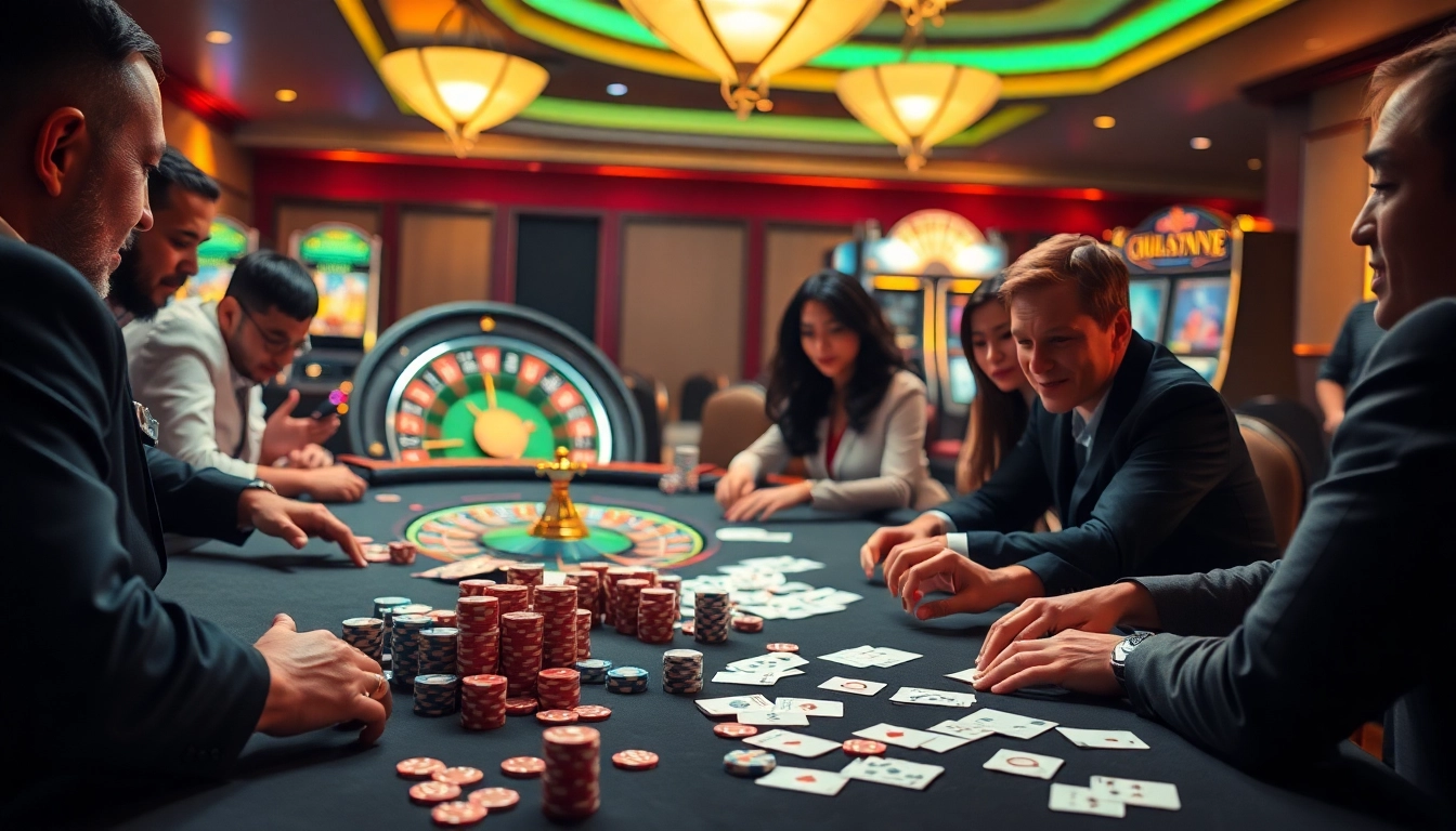 Experience thrilling gameplay at https://kk55.blue/ with vibrant casino scenes featuring poker chips and roulette wheels.