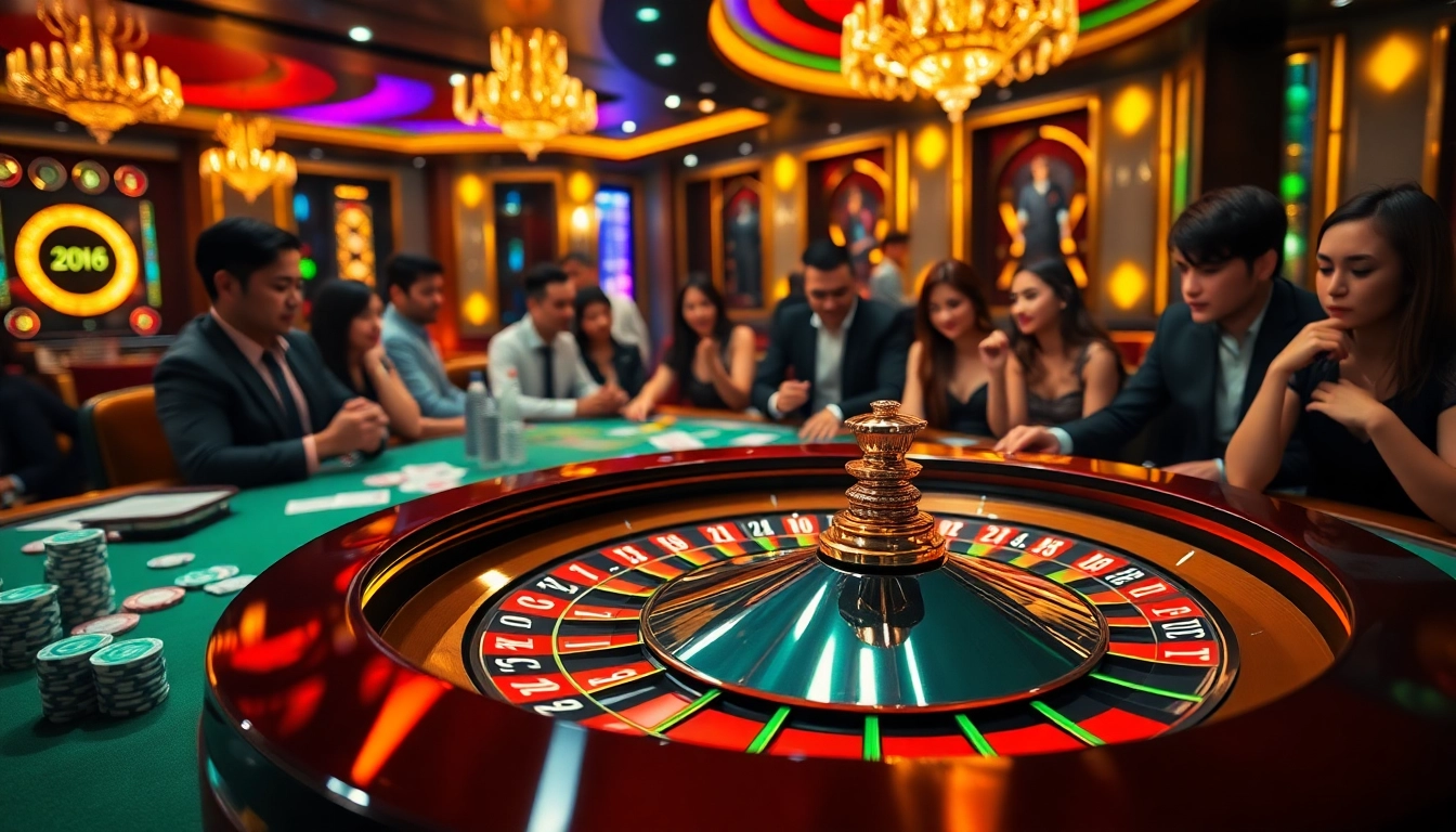 Players enjoying a thrilling game at https://siu88.best/ casino, featuring roulette and poker elements.
