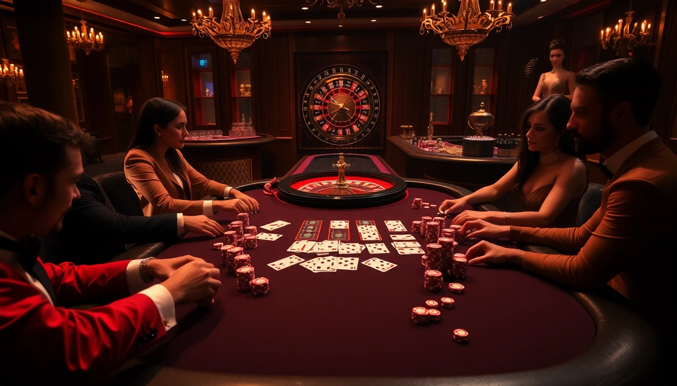 Experience the thrill of high-stakes poker with rik vip, showcasing luxe casino elements in an upscale setting.