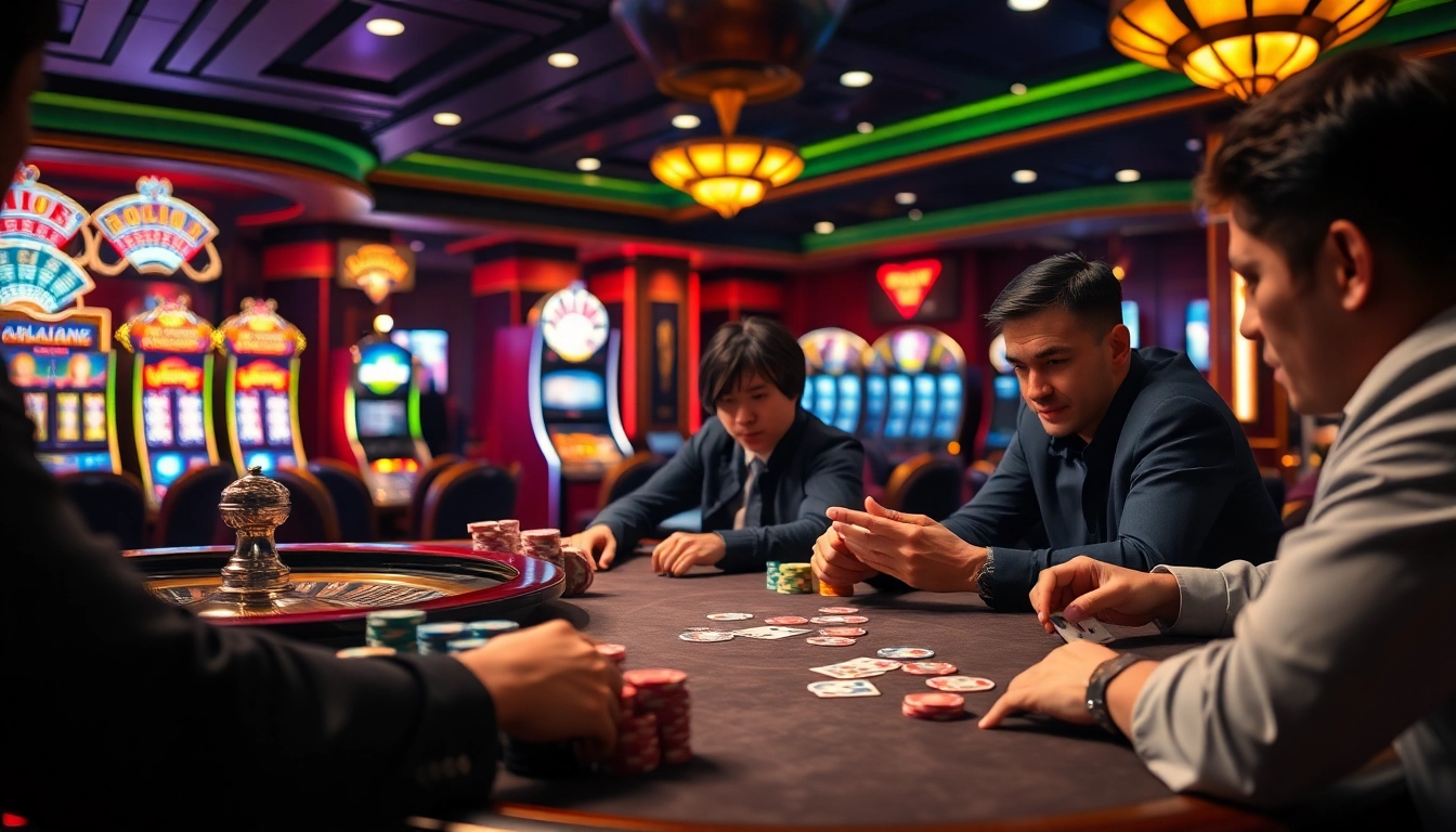 Engaging poker players exemplifying excitement and strategy at mu88 casino nhà cái uy tín.