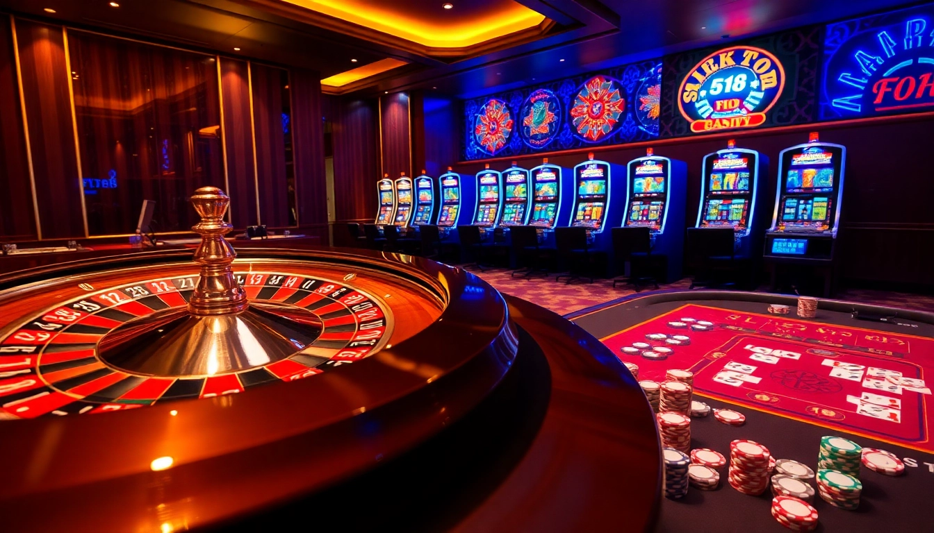 Experience the excitement of FLY88 at luxurious casino tables filled with chips and cards.