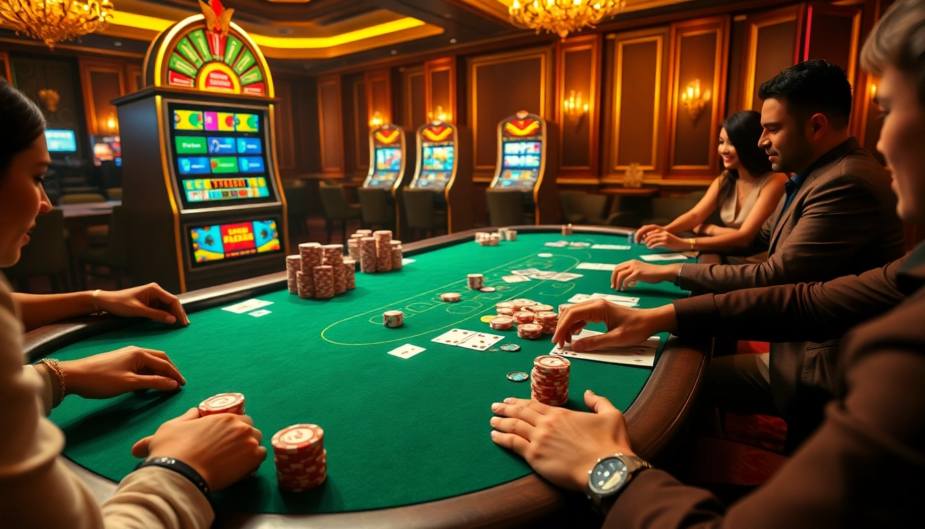 Pahala4d players enjoying high-stakes card action at a luxurious casino table.