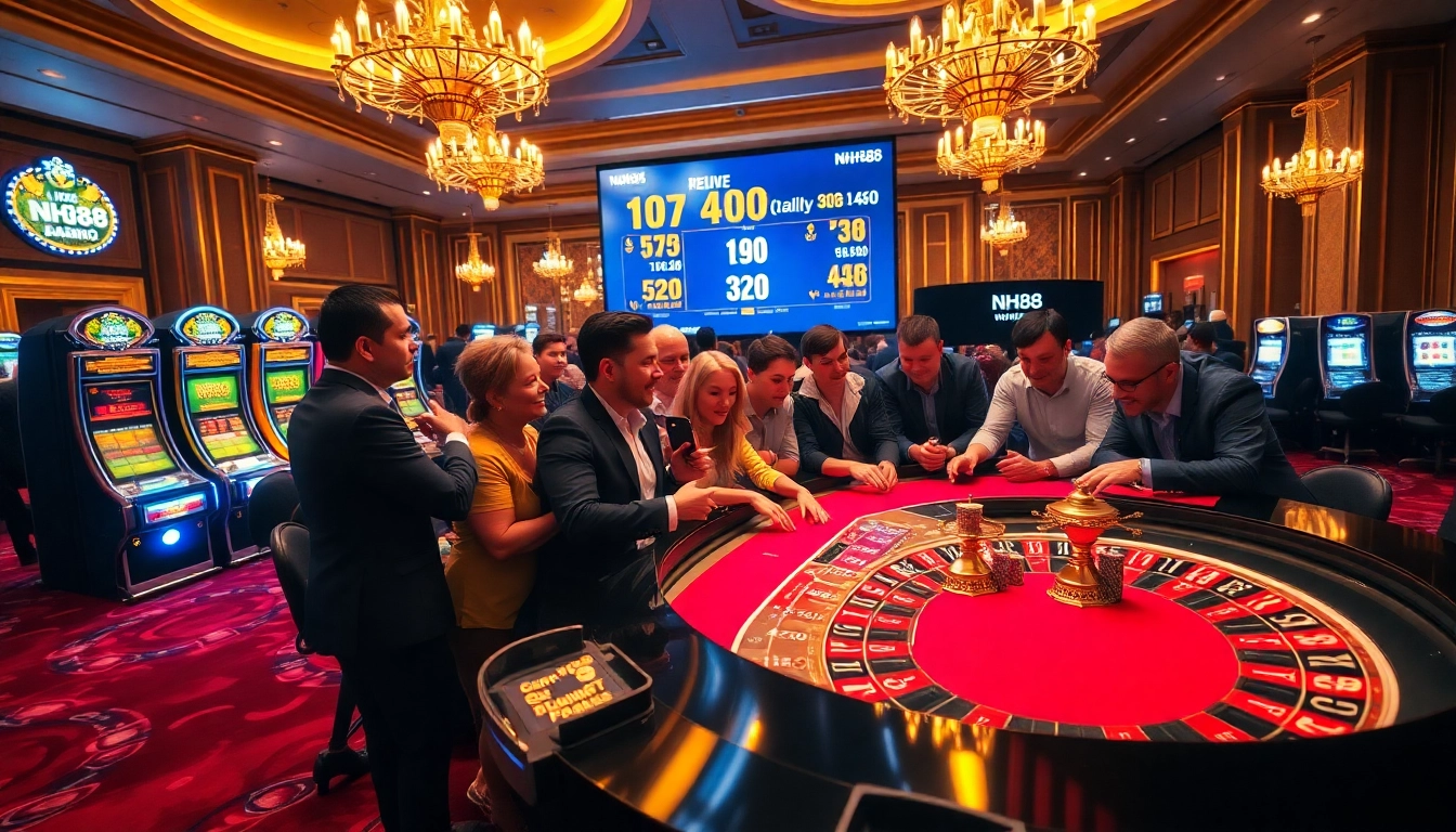 Engaged gamblers at a casino table, tracking nh88 betting strategies.