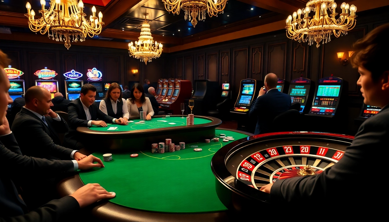 Kubet players enjoying an exciting poker game at a luxurious casino table.