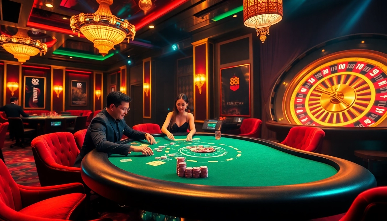 Players engaging in high-stakes poker at the luxurious 88i casino atmosphere.