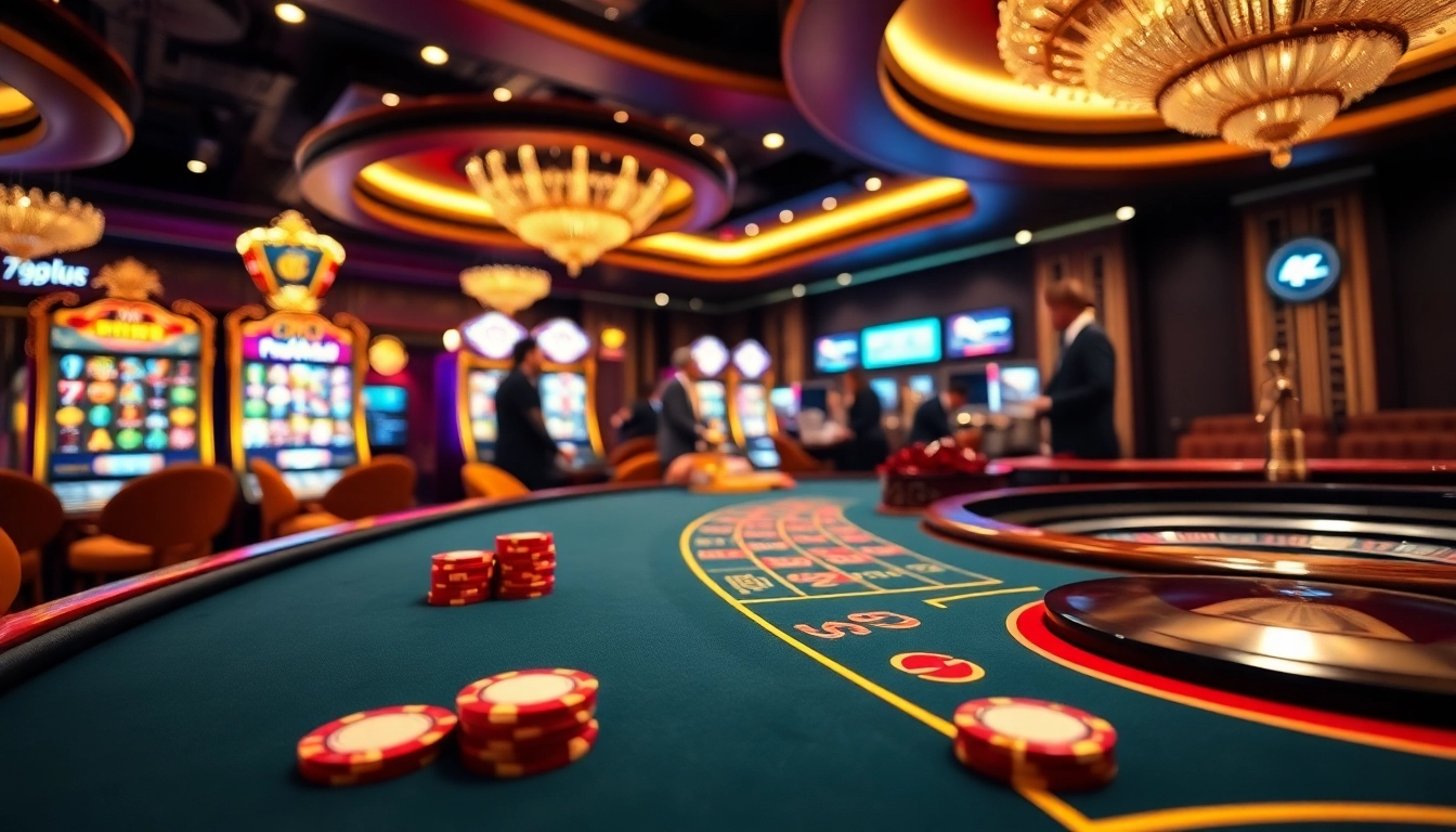 Enjoying a thrilling night at 789club with vibrant slot machines and poker games.