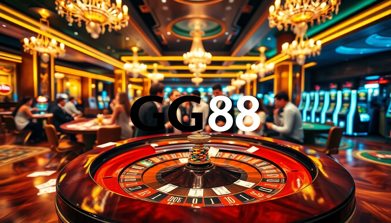 Players enjoying a thrilling moment at GG88 casino, featuring vibrant tables and chips.