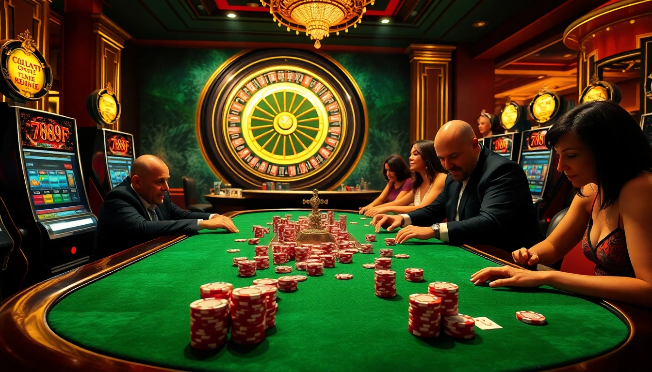 Players enjoying an exciting game at 789f casino table, showcasing vibrant chips and luxurious atmosphere.