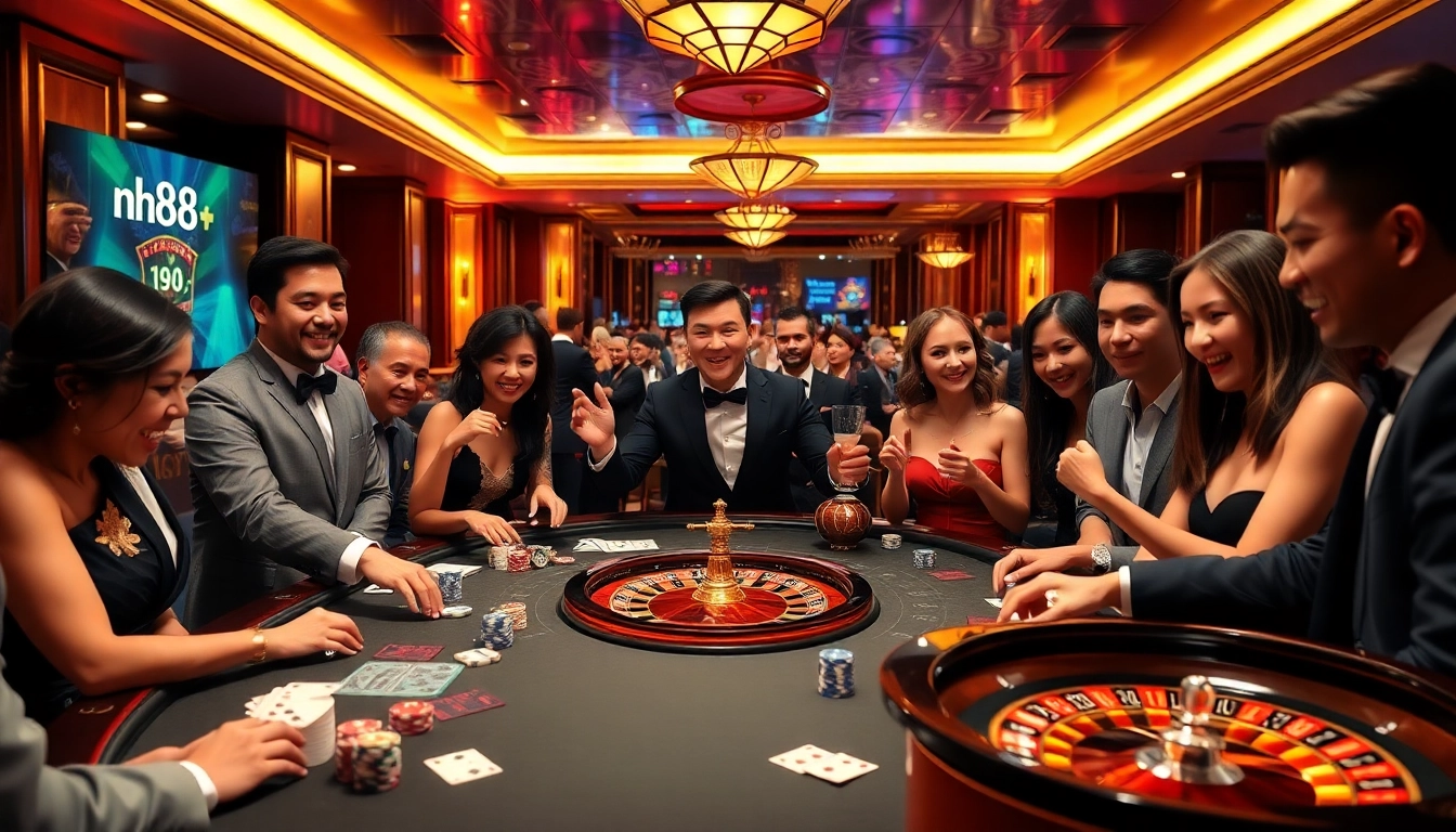 Players engaging in thrilling casino games at nh88, showcasing poker chips and cards.