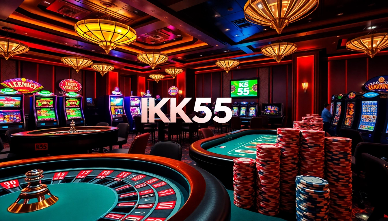 Experience the excitement of KK55 with vibrant casino gaming visuals and professional ambiance.