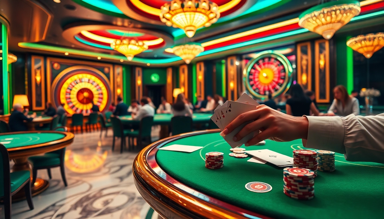 Players enjoying a thrilling game at a luxurious casino table, inspired by https://tg88co.com/.