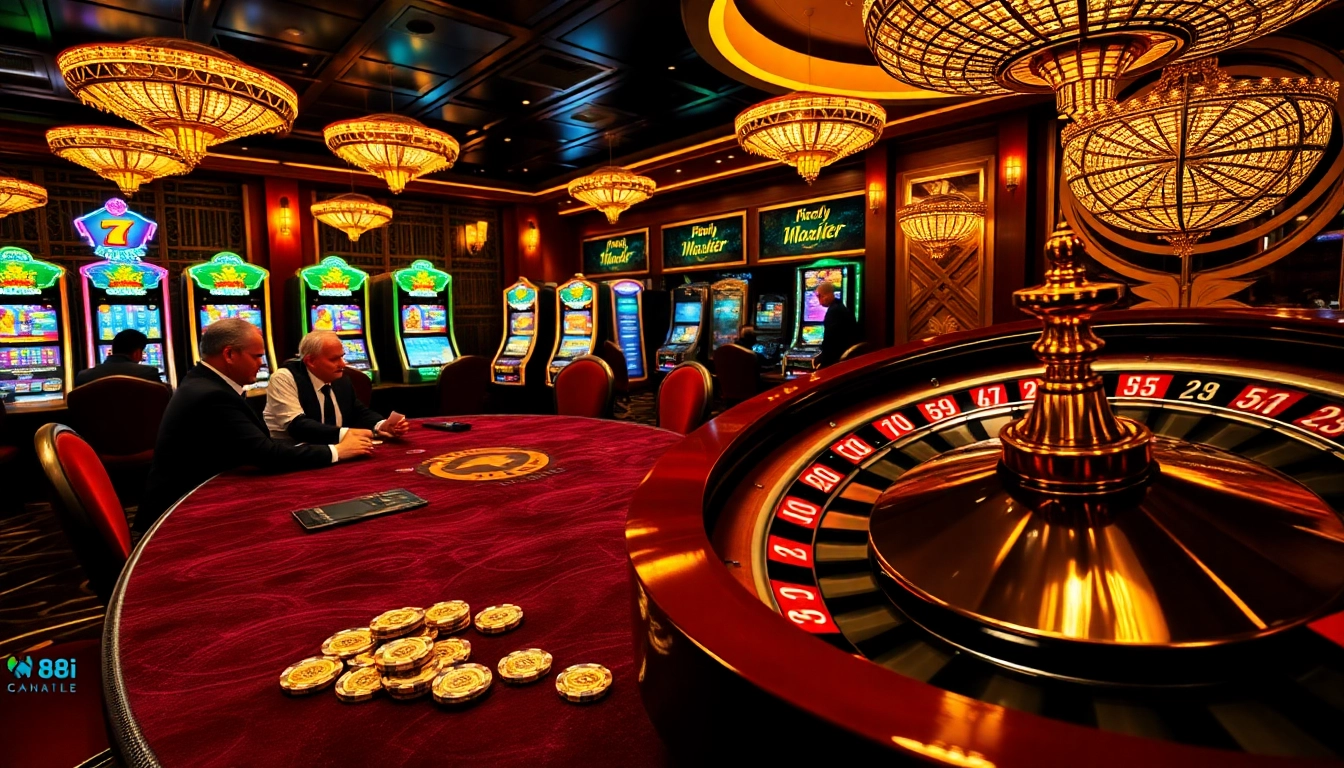 Exciting casino scene featuring high-stakes poker and digital 88i betting interfaces.